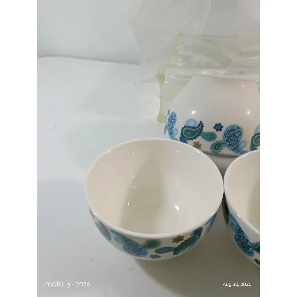 Royal Norfolk Paisley Cereal Bowls – Set of 4 Retired Blue Green Teardrop
